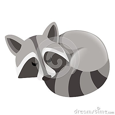 Cute cartoon raccoon sleeping. Lazy raccoon icon. Cartoon animal character design. Flat illustration isolated on white Cartoon Illustration