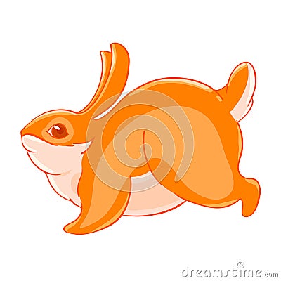Cute cartoon red rabbit runs away. Vector Illustration