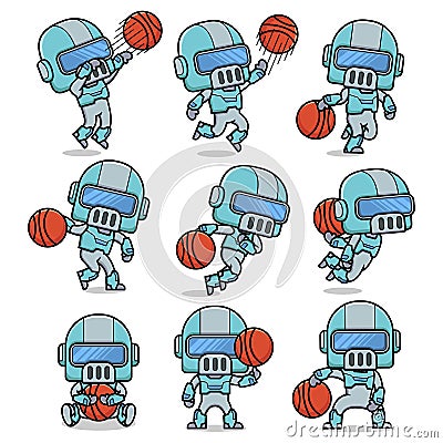 cute cartoon robot basketball Vector Illustration