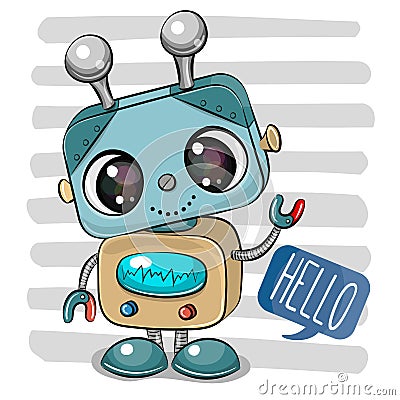 Cartoon Robot on striped background Vector Illustration