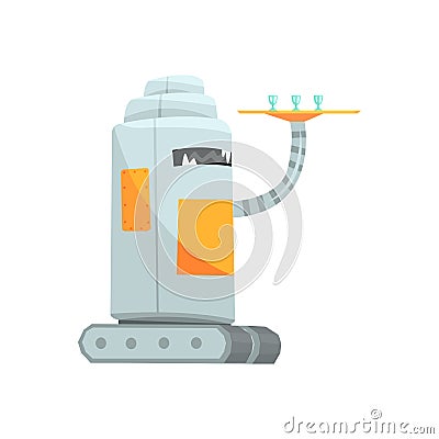 Cute cartoon robot waiter character with tray vector Illustration Vector Illustration