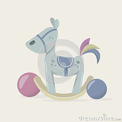 Cute cartoon rocking horse baby toys. Vector Illustration