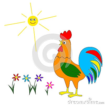 Cute cartoon rooster. Vector Illustration