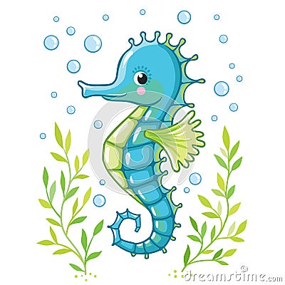 Cute cartoon Sea horse isolated. Cartoon Illustration