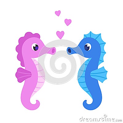 Cute cartoon seahorse couple Vector Illustration