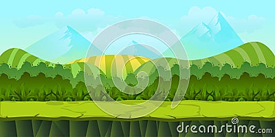 Cute cartoon seamless landscape with separated layers Vector Illustration