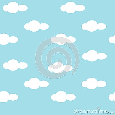 Cute cartoon seamless pattern with white clouds on a light blue sky background Stock Photo