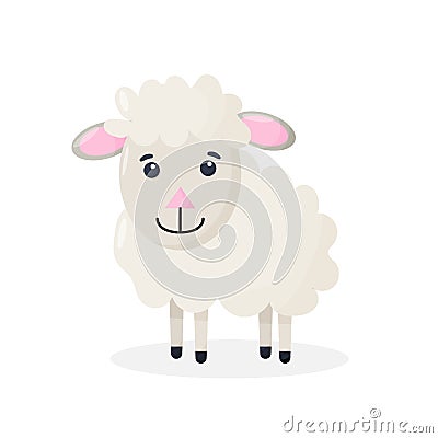Cute cartoon sheep mascot character. Vector Isolated illustration of fluffy sheep. Vector Illustration