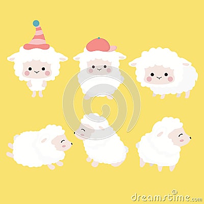 Cute cartoon sheep set. Vector Illustration