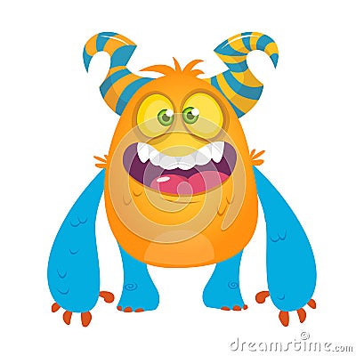 Cute cartoon silly horned monster. Vector troll character Vector Illustration