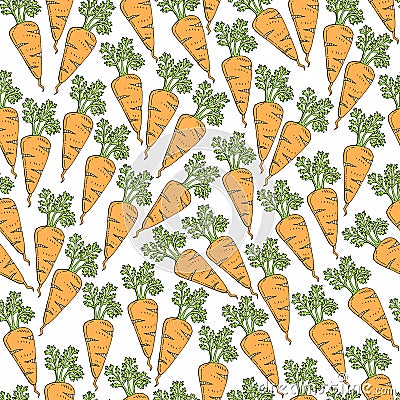 Simple cartoon repeating seamless vector cute pattern with color healthy carrot. hand drawing Vector Illustration
