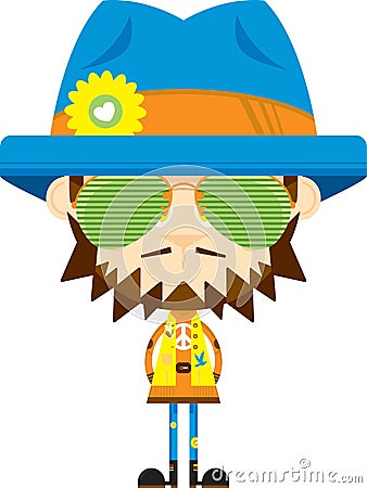 Cute Cartoon Hippie in Hat and Shades Vector Illustration