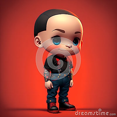 A cute cartoon skinhead boy with braces and tattoos with short hair - Generated by Generative AI Stock Photo