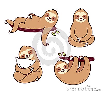 Cute cartoon sloth set Vector Illustration