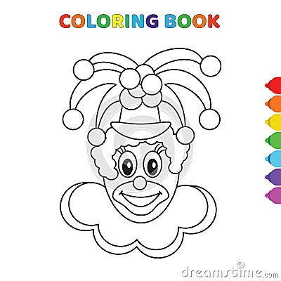 Cute cartoon smiling happy clown coloring book for kids. black and white vector illustration for coloring book. smiling happy Vector Illustration