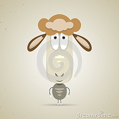 Cute cartoon smiling sheep standing facing the Vector Illustration