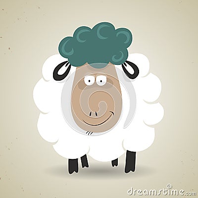 Cute cartoon smiling sheep standing facing the Vector Illustration