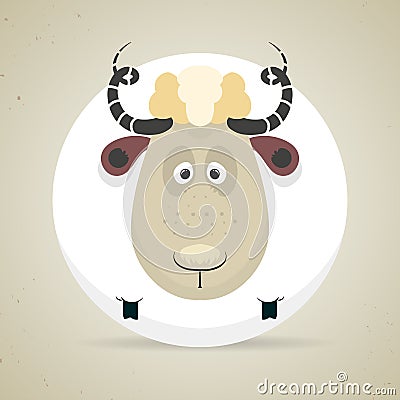 Cute cartoon smiling sheep standing facing the Vector Illustration