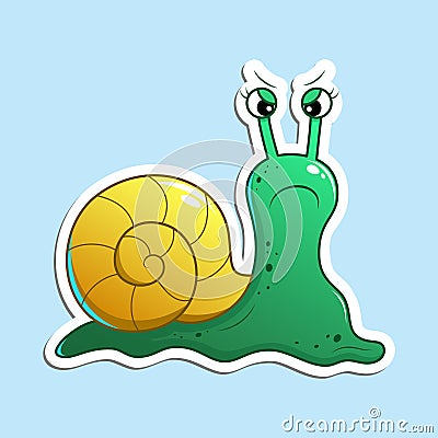 Angry frowned snail, vector sticker Vector Illustration