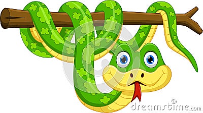 Cute cartoon snake on branch Stock Photo