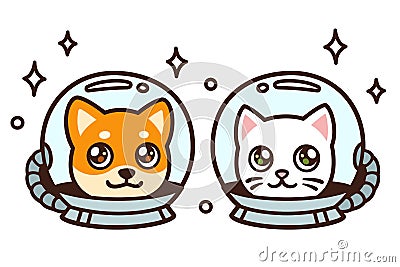 Cute cartoon space cat and dog Vector Illustration