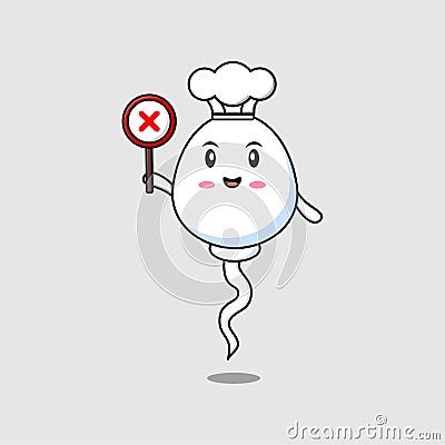 cute cartoon sperm chef holding wrong sign board Vector Illustration