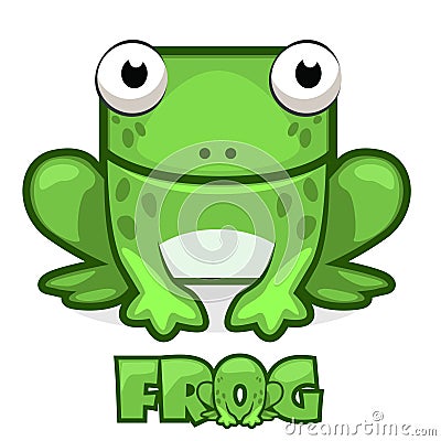 Cute cartoon square green frog Vector Illustration