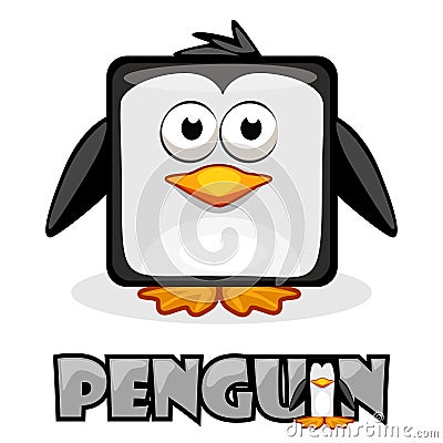 Cute cartoon square penguin Vector Illustration