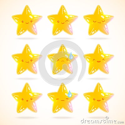 Cute cartoon star emotions set Vector Illustration