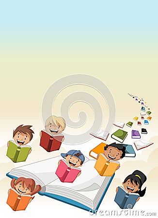 Cute cartoon students children reading Vector Illustration