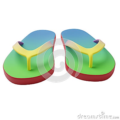 Cute cartoon style front view of gradient green color flip flops sandal lifestyle casual fashion isolated on white background with Cartoon Illustration