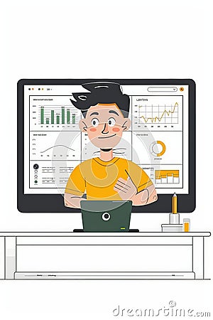 A cute cartoon Style ofA digital dashboard displaying realtime data from an ERP system Stock Photo