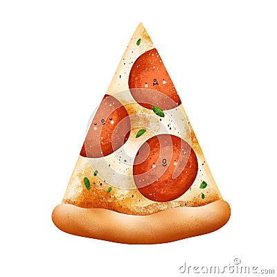 Cute cartoon style pepperoni pizza slice illustration Cartoon Illustration