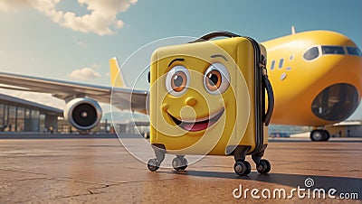 Cute cartoon suitcase eyes and smile at the airport design vacation Stock Photo