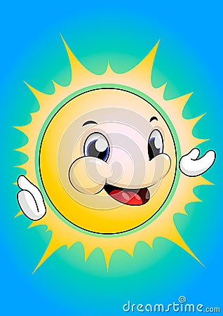 Cute cartoon sun. Children`s illustration. holidays Vector Illustration