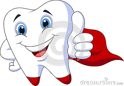 Cute cartoon superhero tooth Vector Illustration