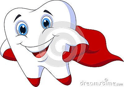 Cute cartoon superhero tooth posing Vector Illustration