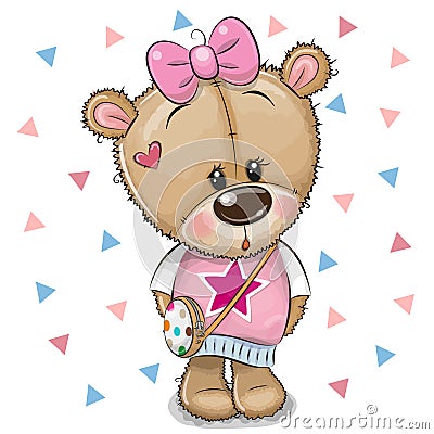 Cute Teddy Bear with a bow on a white background Vector Illustration