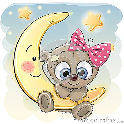 Cute Cartoon Teddy Bear girl Vector Illustration