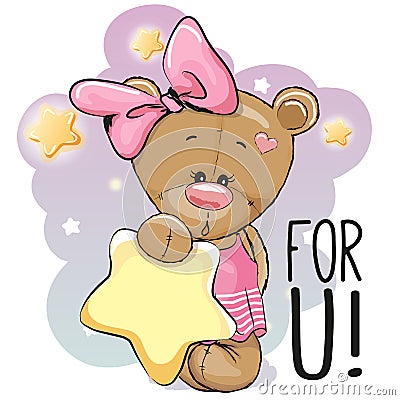 Cute Cartoon Teddy Bear Girl Vector Illustration