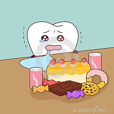 Cute cartoon teeth is crying Vector Illustration