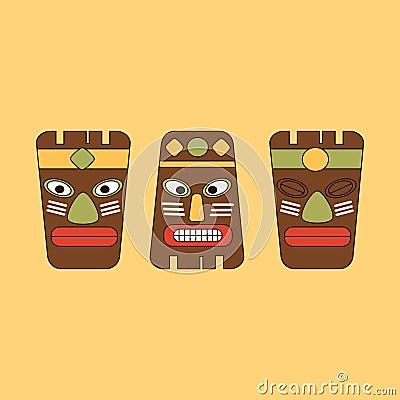 Cute cartoon tiki tribal mask vector set Vector Illustration