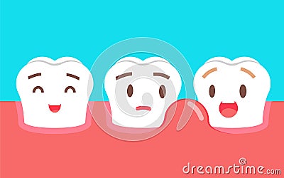 Cute cartoon tooth character with gum problem. Dental care concept, swollen gums or periodontal disease. Vector Illustration