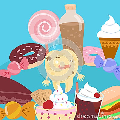 Cute cartoon tooth decay Vector Illustration