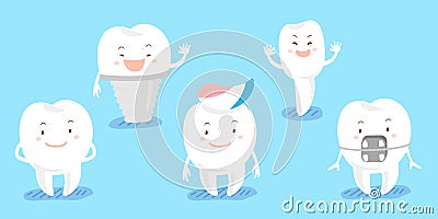 Cute cartoon tooth feel happily Vector Illustration