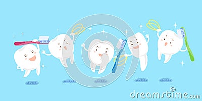 Cute cartoon tooth playing Vector Illustration