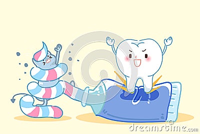 Cute cartoon tooth use paste Vector Illustration