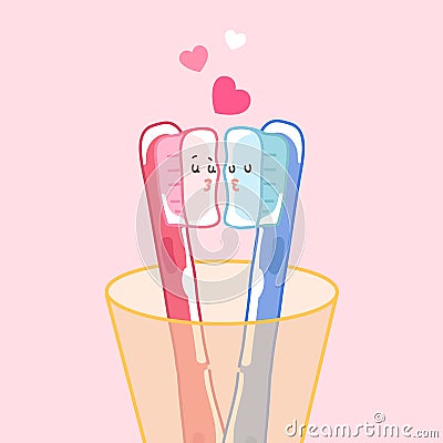 Cute cartoon toothbrush with love Vector Illustration