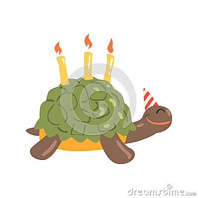 Cute cartoon tortoise Happy Birthday colorful vector Illustration Vector Illustration