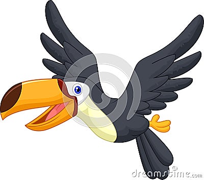 Cute cartoon toucan bird flying Vector Illustration